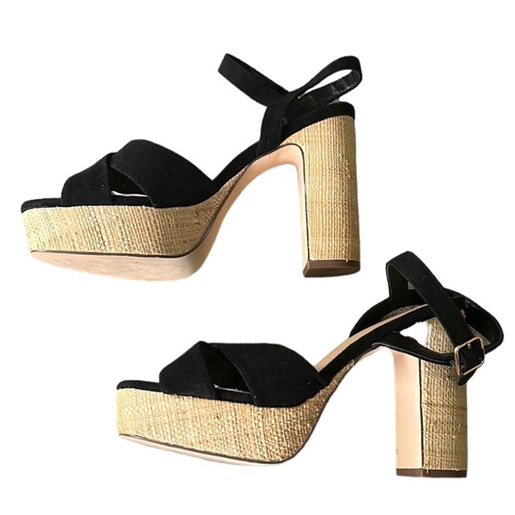 NEW JustFab Tina Crossover Black Raffia Faux Suede Chunky Platform Sandals - 8 - Picture 6 of 16